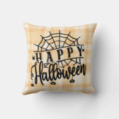ハッピーハローウィンオレンジとホワイトプレイドハロウィーン クッション (裏面)