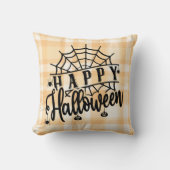 ハッピーハローウィンオレンジとホワイトプレイドハロウィーン クッション (正面)