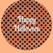 ハッピーハローウィンオレンジと黒ドットの子供パーティー ペーパープレート