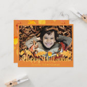 ハッピーハローウィンオレンジのどんぐりのフォトカード カード (正面/裏面インサイチュ)