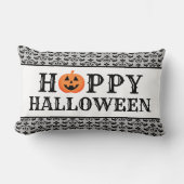 ハッピーハローウィンオレンジアンドブラックタイポグラフィ ランバークッション (正面)