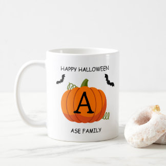 ハッピーハローウィンオレンジカボチャカスタムイニシャル コーヒーマグカップ