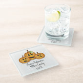 ハッピーハローウィンオレンジカボチャカスタムン ガラスコースター (アングル)