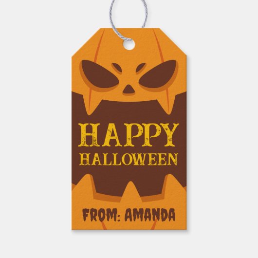 ハッピーハローウィンオレンジカボ不気味ンプキンレトロ ギフトタグ (正面)