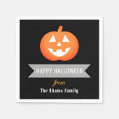 ハッピーハローウィンオレンジハロウィーンのカボチャのちょうちんパンプキン スタンダードカクテルナプキン (正面)