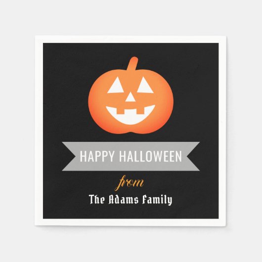 ハッピーハローウィンオレンジハロウィーンのカボチャのちょうちんパンプキン スタンダードカクテルナプキン (正面)