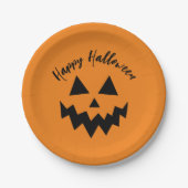 ハッピーハローウィンオレンジパンプキンハロウィーンのカボチャのちょうちん ペーパープレート (正面)