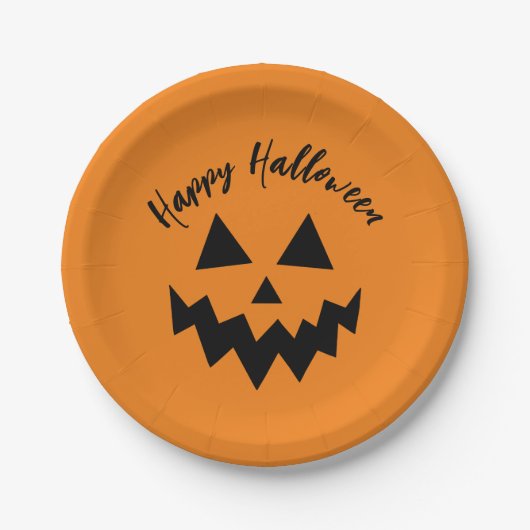 ハッピーハローウィンオレンジパンプキンハロウィーンのカボチャのちょうちん ペーパープレート (正面)