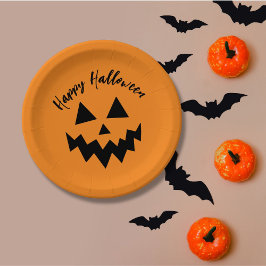 ハッピーハローウィンオレンジパンプキンハロウィーンのカボチャのちょうちん ペーパープレート