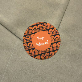 ハッピーハローウィンオレンジパンプキンハロウィーンのカボチャのちょうちん ラウンドシール