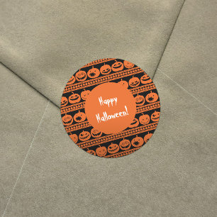 ハッピーハローウィンオレンジパンプキンハロウィーンのカボチャのちょうちん ラウンドシール