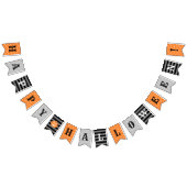 ハッピーハローウィンオレンジブラックアンドグレーパターン(の模様が)ある バンティングフラッグ (全)