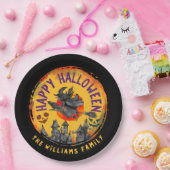 ハッピーハローウィンオレンジブラックウィッチブロムスティック ペーパープレート (パーティー)