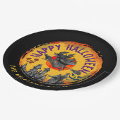 ハッピーハローウィンオレンジブラックウィッチブロムスティック ペーパープレート (アングル)