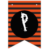 ハッピーハローウィンオレンジブラックストライプのおもしろいフォント バンティングフラッグ (第3の旗)