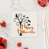ハッピーハローウィンオレンジブラックデッドツリーこうもりレイヴン スタンダードカクテルナプキン (インサイチュ)