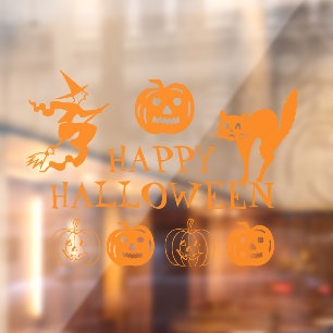 ハッピーハローウィンオレンジ色のかわいい窓飾り ウィンドウサイン