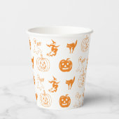 ハッピーハローウィンオレンジ色の白い不気味な模様 紙コップ (裏面)