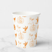 ハッピーハローウィンオレンジ色の白い不気味な模様 紙コップ (右)