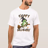 ハッピーハローウィンカエル可愛いコスメおもしろいックスカエル魔女 Tシャツ (正面)