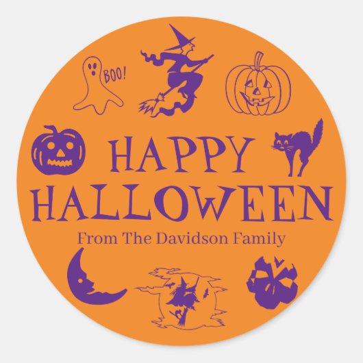 ハッピーハローウィンカスタマイズ名の贈り物 ラウンドシール (正面)