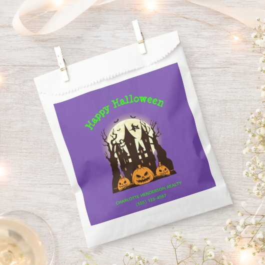 ハッピーハローウィンカスタムハウス幽霊のよく出るパープル フェイバーバッグ (クリップ留めされた状態)