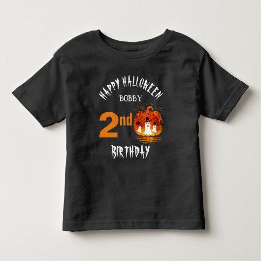 ハッピーハローウィンカスタム子供の誕生日パーティー トドラーTシャツ (正面)