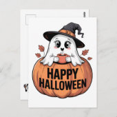 ハッピーハローウィンカフェイン幽霊はがき ポストカード (正面/裏面)