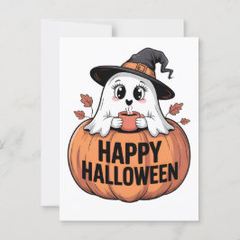 ハッピーハローウィンカフェイン幽霊はがき ポストカード