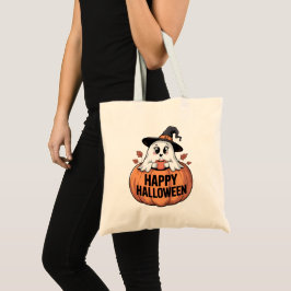 ハッピーハローウィンカフェイン幽霊 トートバッグ