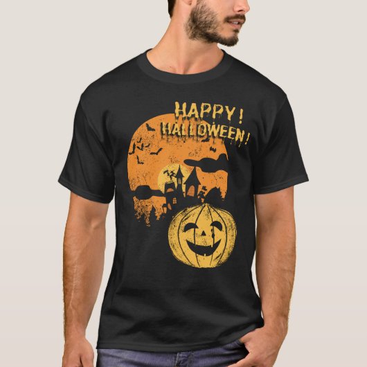 ハッピーハローウィンカボチャおもしろい不気味こうもり怖 Tシャツ (正面)