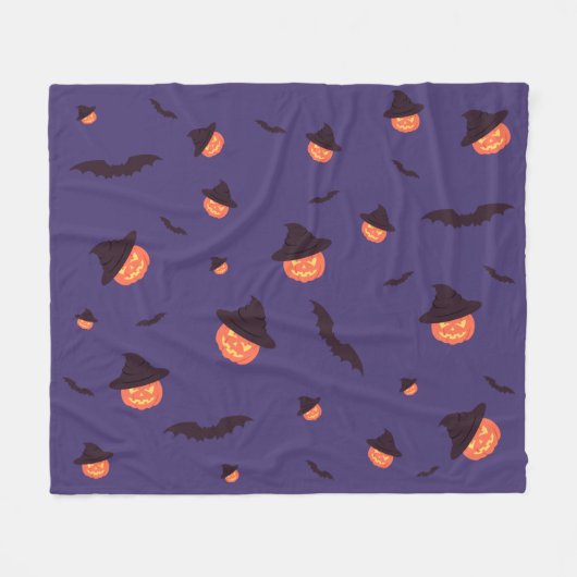ハッピーハローウィンカボチャとこうもりフリースブランケット フリースブランケット (正面(横))