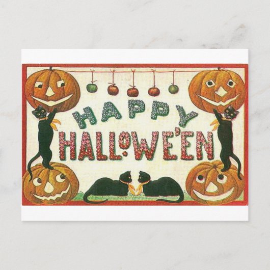ハッピーハローウィンカボチャとネコ ポストカード (正面)