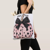 ハッピーハローウィンカボチャと弓ピンクコケット トートバッグ (クローズアップ)