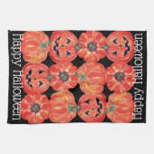 ハッピーハローウィンカボチャのオレンジブラックウォーター色 キッチンタオル (横)