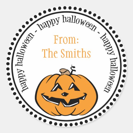 ハッピーハローウィンカボチャのドット円ラベル ラウンドシール (正面)