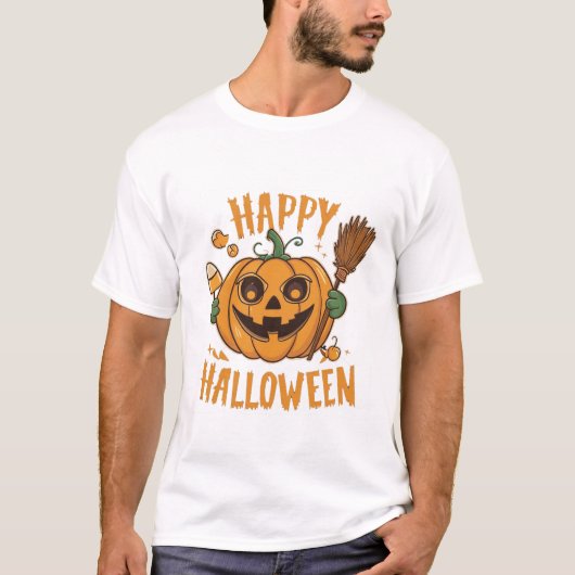 ハッピーハローウィンカボチャのパッチ Tシャツ (正面)