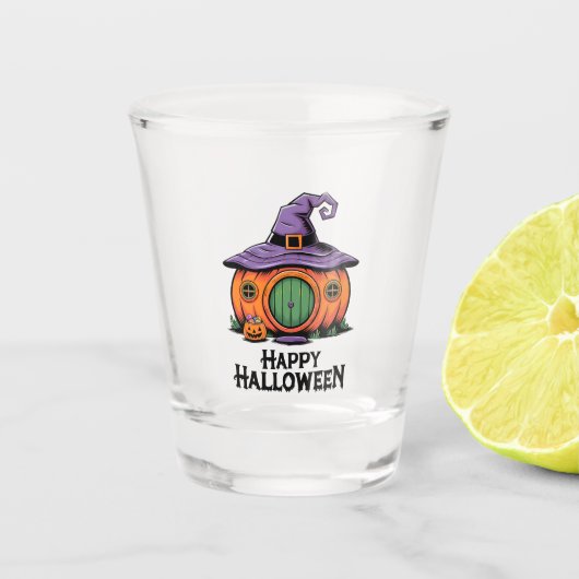 ハッピーハローウィンカボチャコテージ&ウィッチハットルーフ ショットグラス (正面)