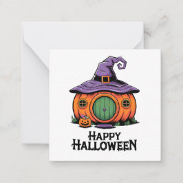 ハッピーハローウィンカボチャコテージ&ウィッチハットルーフ ノートカード