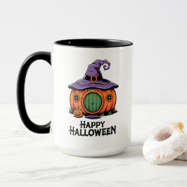ハッピーハローウィンカボチャコテージ&ウィッチハットルーフ マグカップ