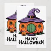 ハッピーハローウィンカボチャコテージ&ウィッチハットルーフ 招待状 (正面/裏面)