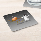 ハッピーハローウィンカボチャ及び幽霊 スクエアペーパーコースター (アングル)