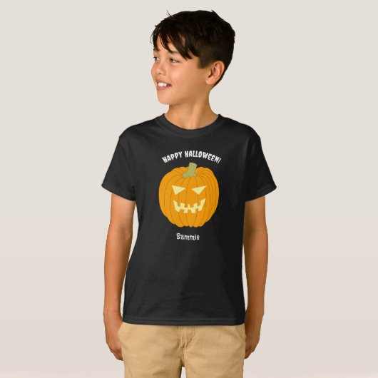 ハッピーハローウィンカボチャ名前をカスタムするキッズTシャツ Tシャツ (正面フル)