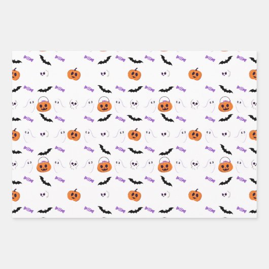 ハッピーハローウィンカボチャ幽霊こうもりパターン ラッピングペーパーシート (正面)