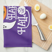 ハッピーハローウィンカボチャ幽霊こうもり文字紫 キッチンタオル (四つ折り)