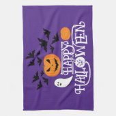 ハッピーハローウィンカボチャ幽霊こうもり文字紫 キッチンタオル (縦)