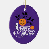ハッピーハローウィンカボチャ幽霊こうもり文字紫 セラミックオーナメント (右)