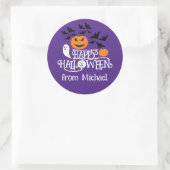 ハッピーハローウィンカボチャ幽霊こうもり文字紫 ラウンドシール (バッグ)