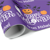 ハッピーハローウィンカボチャ幽霊こうもり文字紫 ラッピングペーパー (ロールコーナー)