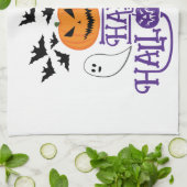 ハッピーハローウィンカボチャ幽霊こうもり紫文字 キッチンタオル (折り畳み)